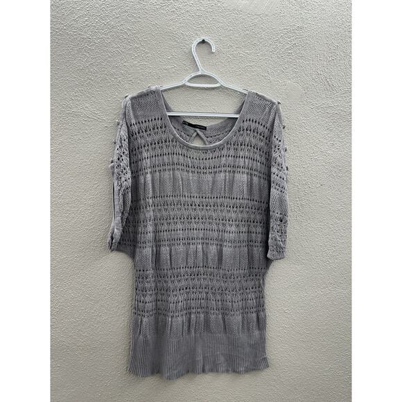 Maurices Womens Blouse Size XL Gray Open Knit Short Sleeve - Picture 1 of 11